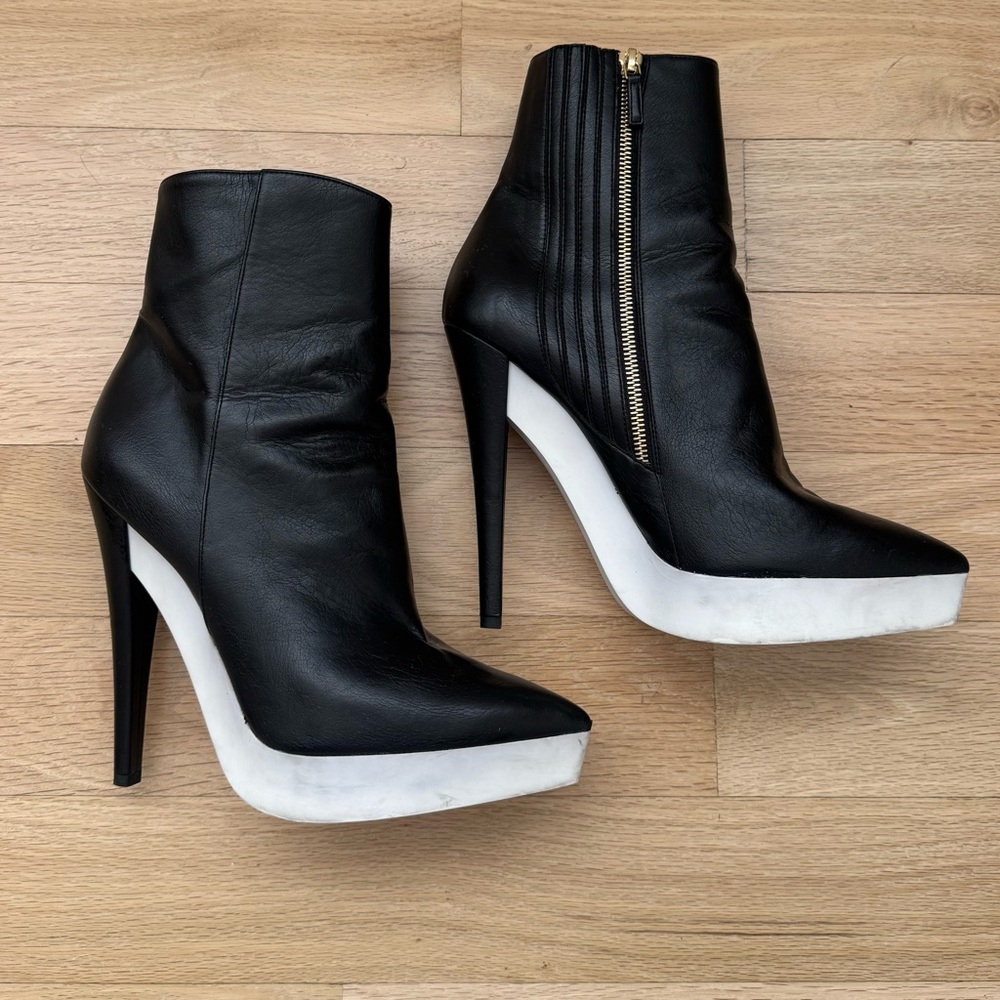 Stella MC Cartney // Black Leather Platform Ankle Boots with White Sole